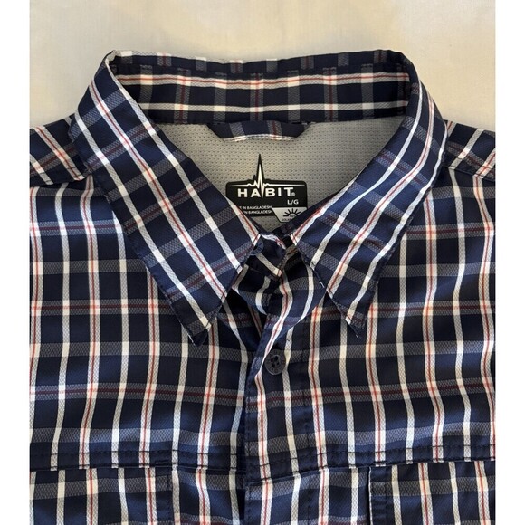 HABIT Vented Fishing Shirt Men Large Blue Plaid Short Sleeve UV40 Performance - Picture 3 of 12